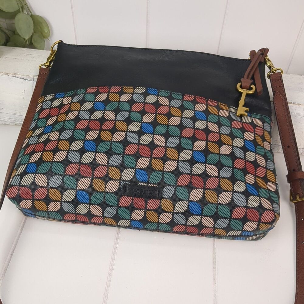Fossil Fiona Crossbody Shoulder Bag Multicolor Vegan Leather Excellent Condition - Picture 6 of 10